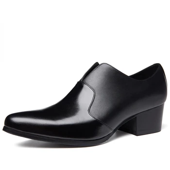 Мъжки модел обувки на висок ток 5 см, Луксозни мъжки Модел обувки От естествена Кожа Ръчно изработени, Увеличаване на Растежа, Без Шнур, Мъжки Вечерни Бизнес Светски Обувки Без Връзки