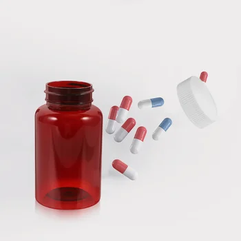 6 бр. пластмасова бутилка с кехлибарен цвят Празни бутилки и Контейнери за лекарства с капаци