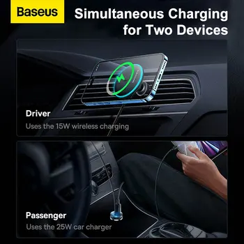 Baseus 40 W магнитно автомобилното безжично зарядно калъф телефон поставка Индукционная бързо зареждане USB A Type C зарядно устройство за телефон за iPhone 14 Pro