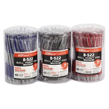 50 бр./кор. 0,7 мм, черни, червени, сини мастила на Едро Пластмасова химикалка писалка пишещи средства Училищни канцеларски материали