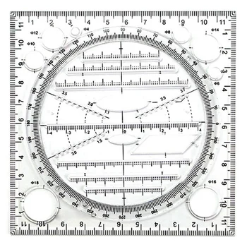 2X Многофункционален шаблона, за да начертаете кръг, инструмент за рисуване на геометрични, измервателна линийка, въртящи ъгъл