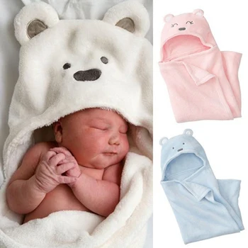 Зимни топли бебешки одеала, плюшени за новородено, мультяшное одеало с качулка есен одеало за бебета, бебешки неща от 0 до 3 години