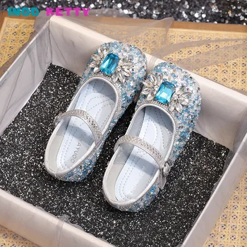 Обувки принцеси за момичета 2023, пролетно новост, корейското издание, универсални модни обувки на плоска подметка с лъскави пайети, обувки с мека подметка