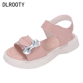 Летни детски сандали, обувки принцеса с бантиком-пеперуда за момичета, модни плажни обувки на равна подметка за деца, мека подметка
