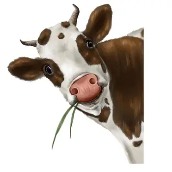 Стикер с изображение на крава, Цепляющейся През прозореца, Реалистични Етикети с Принтом Выглядывающей Крави, Реалистични Забавни Сладки Животни на тема Ферма, Стикер на Прозореца, Цепляющаяся Стикер