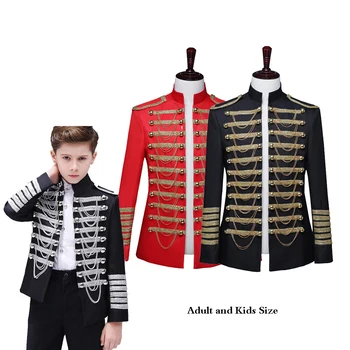 Палто на принца за момчета, черен мъжки блейзър, сако, костюм на принца в стил steampunk, яке барабанист с веригата и пискюли, клубна облекло за партита