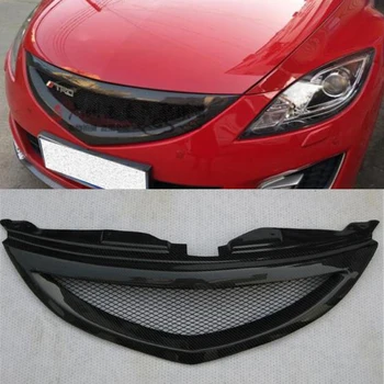 За тази автомобилната решетка от въглеродни влакна Mazda 6 2009-2013, декоративен текстилен калъф за предна броня на Mazda6, черни състезателни решетки, аксесоари