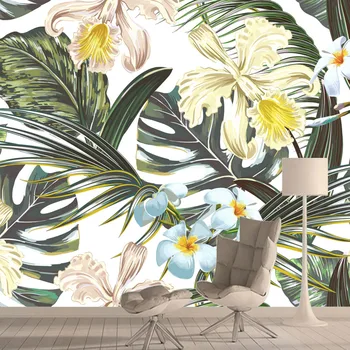 Индивидуален декор, растения тропическите гори, 3D тапети, фрески за стените на хола, на фона на дивана в хартиен колиба, Контактни ролки за стени
