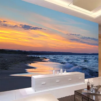 Изработена по поръчка 3D и стенни рисувани Модерен залез на Плажа Пейзаж на Фона на стената Начало декор Дневна спалня Природни пейзажи 3D тапети