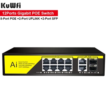 Gigabit Switch KuWFi POE 48V 8 Порта POE 10/100/1000 Mbps Мрежов Комутатор 2Uplink + 2SFP Порт за IP Камери за видеонаблюдение Безжична Точка за достъп