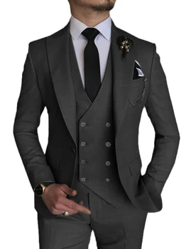 SOLOVEDRESS мъжки костюм двубортный бизнес костюм за срещи, партита, сватба, яке, жилетка, панталони, настройка, увеличаване на размера на