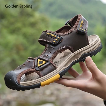 Мъжки улични сандали Golden Sapling от естествена кожа, мъжки летни планински обувки за трекинг, модерни улични сандали, ежедневни обувки
