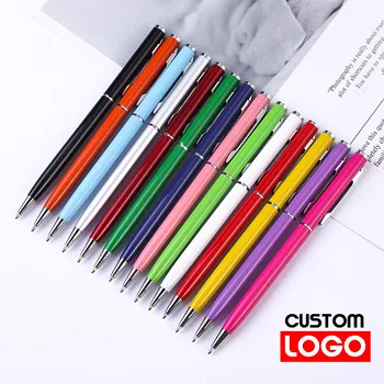 Метална химикалка писалка с потребителски логото на текстови надписи, подарък дръжка в елегантен стил, рекламна химикалка, канцеларски материали, ученически принадлежности, които са на разположение 14 цвята