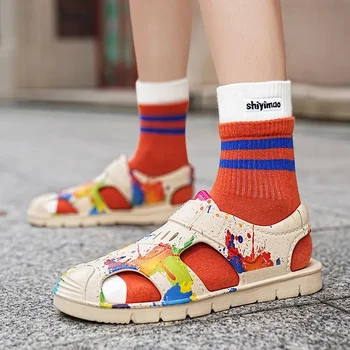 Мъжки летни сандали с графити, дишащи спортни ежедневни обувки, модни универсални многоцветни удобни улични сандали