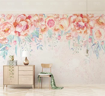 Индивидуални съвременните модни тапет с декоративни рисувани в скандинавски стил с лилаво цвете, красиви тапети за спалнята и дневната