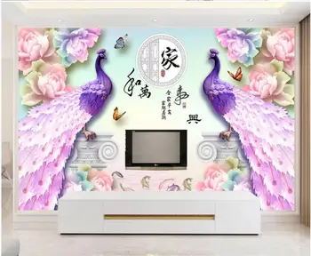 WDBH 3d тапети по поръчка на снимка Китайска резба по нефриту цвете божур паун начало декор на 3d стенописи тапети за стени d 3