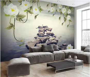 стенен 3D фотообои по поръчка, ретро цветя, роза, езеро, каменен пейзаж, на фона на домашен интериор, тапети на стените, хол 3d