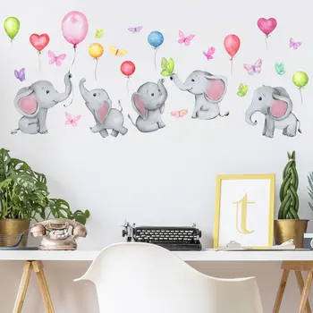 4 бр. Cartoony слон балон, пеперуда, стикер на стената, детска стая, спалня, украса за кабинет, стенно изкуство, естетична стикер за стена