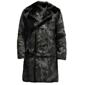 Мъжко палто от естествена кожа заек Mariana & Dora, дълги кожени палта, плътно зимно палто от естествена кожа