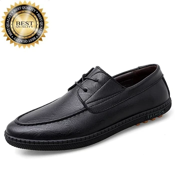 Мъжко пролетно-лятна нови обувки от естествена кожа, цвят черен, кафяв, модни и ежедневни бизнес обувки, мъжки обувки на плоска подметка с шнур