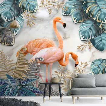 Потребителски 3D стенни тапети в европейски стил, стенни картини във формата на листа от тропически растения, фламинго, хол, спалня, вход, декорация на дома