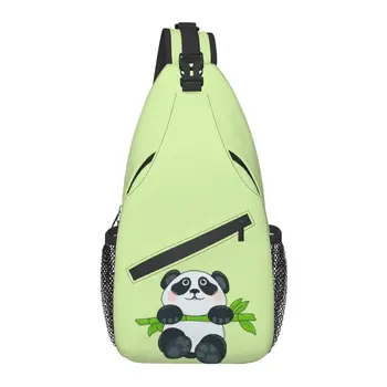Сладка малка панда, подвешенная на бамбукова бранша, раница през рамо, мъжки нагрудная чанта на поръчка за пътуване, походный раница