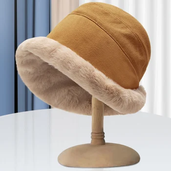 Нова мека удебелена плюшен зимни панама, модерни улични топли шапки, рибарска шапка, модни дамски ветроупорен панама