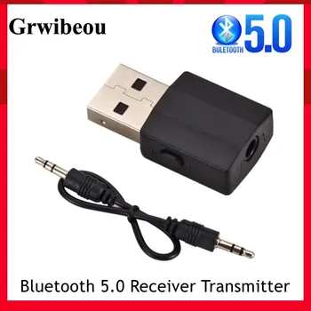 Grwibeou USB Bluetooth 5,0 предавател приемник мини 3.5 мм AUX стерео безжичен музикален адаптер за авто радио ТЕЛЕВИЗИЯ Bluetooth слушалки