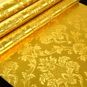3D стереоскопични релефни тапети от златно фолио за всекидневна, таван спални, луксозни тапети в ивица от Дамаск със златен блясък