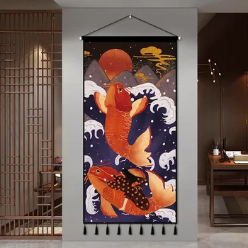 Китайски Стил Koi Декоративна Живопис Хол Стенно Изкуство Ретро Декор на 3D Принт Плакат Домашен Офис Decoracion Para Sala