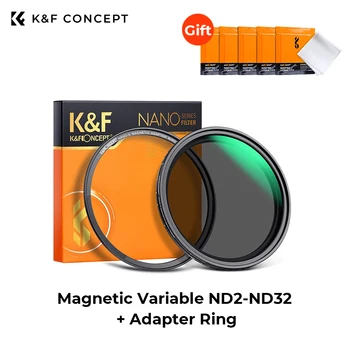 K & F Concept, преходни пръстен за филтър ND2-ND32 с магнитна регулиране, комплект No X Cross, регулируем неутрална плътност, 5 бр., кърпа за почистване